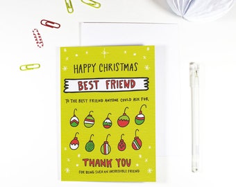 Happy Christmas Best Friend Baubles Christmas Card for Best Friend