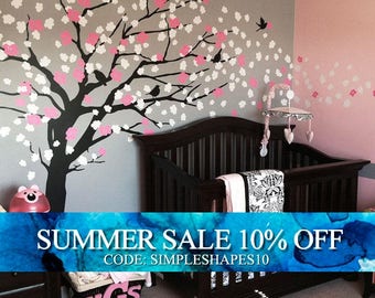 Baby Nursery Wall Decal, Cherry Blossom Tree Decal, Tree Wall Decal, Nursery Decoration, Elegant Cherry Blossom Tree - W1045