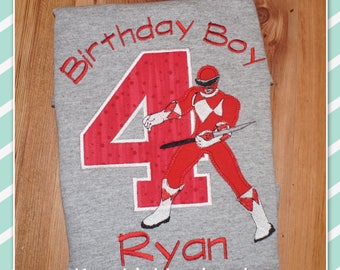 Embroidered Shirt - Birthday Shirt - Custom - Power Ranger - Red Action Hero
