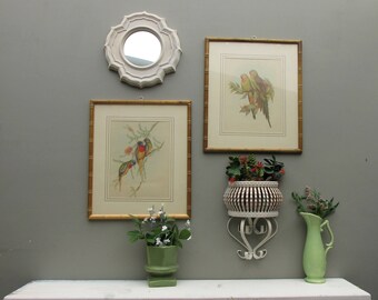 wall gallery - Tropical Birds - 4 pc vintage wall art with mirror- feng shui