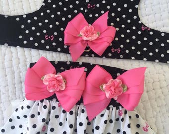 Polka Dot Dog Harness with skirt or can exchange for diaper for Girl Dog Custom Made