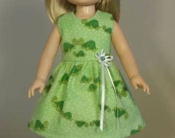 14.5 inch doll clothes Green Turtle Print Dress fits American Girl Wellie Wishers Doll Clothes Handmade