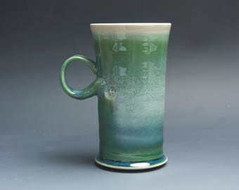 Pottery coffee mug, ceramic mug, stoneware tea cup glossy jade green 16 oz 4045