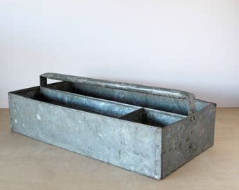 Vintage Galvanized Tool Tray Rustic Industrial Garden Tray