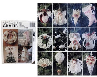 Vintage Victorian Lace Christmas Ornament Sewing Pattern McCall's Crafts 852 Lace Wreath Garland Boot Stocking Tree Centerpiece Angel Topper