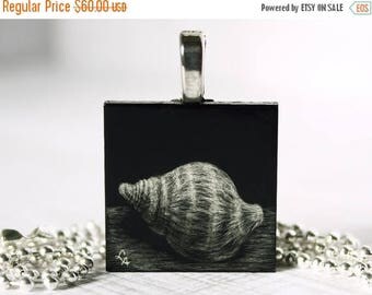 ON SALE Original Wearable Art Original Art Pendant Original Drawing Pendant Shell Art Pendant Scratchboard Pendant Art Necklace Miniature Ar