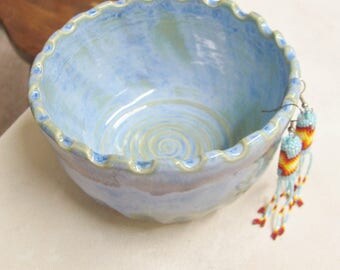 Earring Holder Brush Holder Jewelry Holder Ceramic Pottery Gift for Her Bowl Home Decor Jewelry Bowl Handmade Pottery Blue Trinket Jar