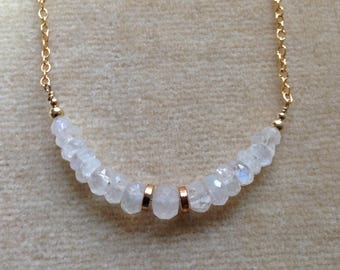 White Moonstone Bar 14K Gold Filled Necklace