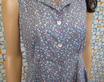 12 M - Vintage 90's Laura Ashley Dress Blue Floral Summer Cotton - L664