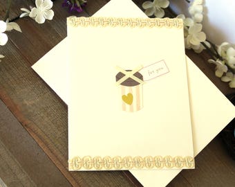 Handmade Birthday Card, Happy Birthday, Gift Box, Gift Tag, Heart, Braided Ribbon, Blank Inside, Unique, Free US Shipping, One of a Kind,
