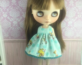 Blythe Dress - Vintage Animals on teal