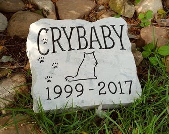 CAT MEMORIAL Stone - Personalized Garden Stone - Carved Rock - Garden Decor - Pet Memorial