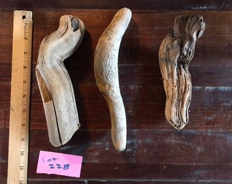 Bundle of three (3) interesting driftwood pieces, each about 8" or 9"