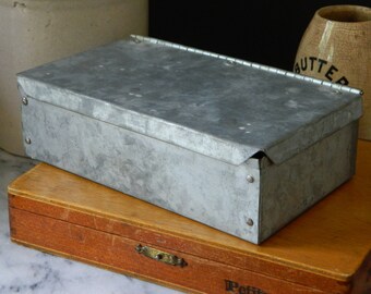 Vintage Little Galvanized Metal Storage Box. Industrial. Home Decor. Office. Farmhouse.