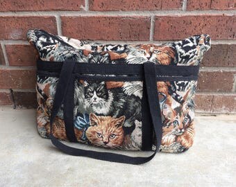 vtg 80s oversized CAT PRINT HANDBAG oversized purse kitty novelty tote bag kitschy club kid hipster