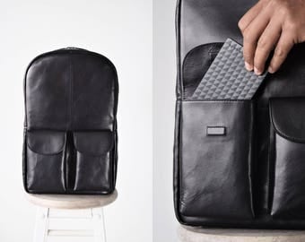 Laptop backpack 15 inch - MacBook backpack - Leather laptop backpack - Computer backpack - Black leather backpack - Mens laptop backpack