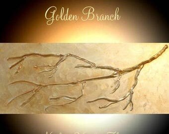SALE Original abstract contemporary fine art "Golden Branch" textured impasto painting by Nicolette Vaughan Horner