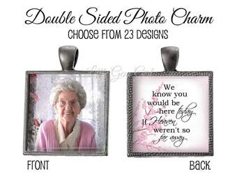 Custom Wedding Bouquet Photo Charm - Personalized Picture Memorial Wedding Charm with Heaven Poem In Memory - Square Pendant 23 Designs
