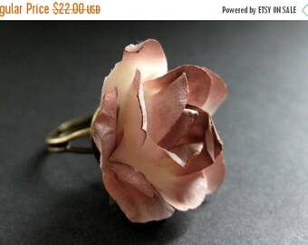 BACK to SCHOOL SALE Brown Flower Ring with Antiqued Brown Rose Paper Flower. Adjustable Ring in Bronze. Handmade Jewelry.
