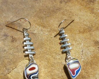 FORDITE Jewelry Fordite Earrings Fordite Fish Earrings Whimsical earrings Detroit Agate Earrings Collectible Fordite Jewelry