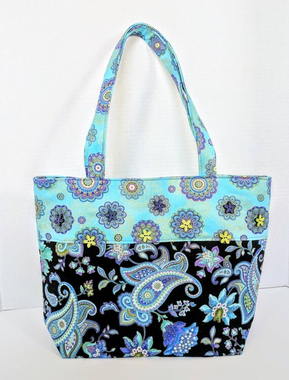 Blue Paisley and Floral Tote Bag