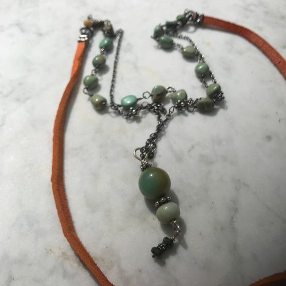 Turquoise and Leather Necklace - Campo Frio Turquoise - Eco Friendly Sterling Silver Wire wrapped - Artisan Rustic Sundance Style