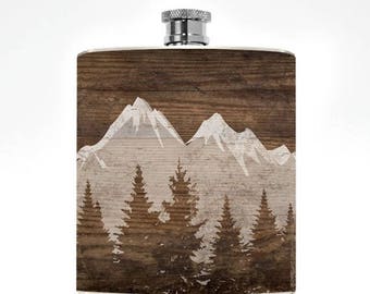 Mountain Flask Mens Flask Women's Wedding Groomsmen Favor Wanderlust Hip Flask Hiking Biking Personalized Gift Outdoors Wild Backpack Pocket