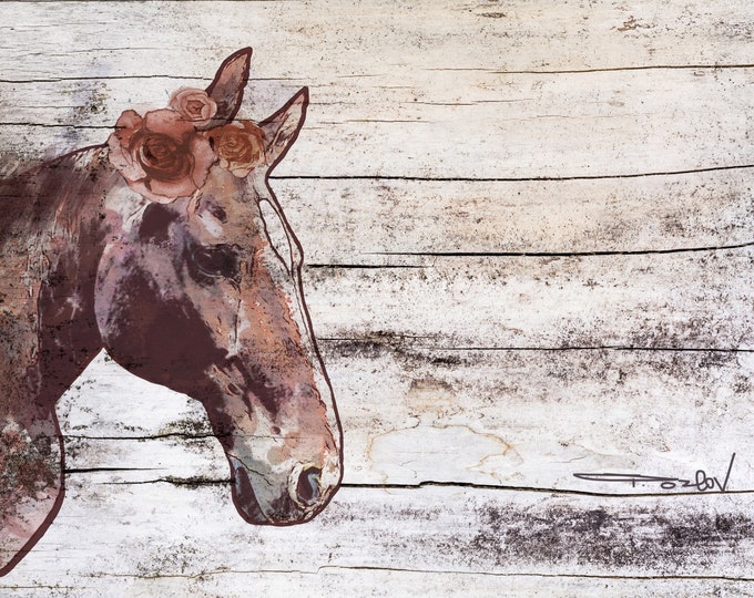 Rosie Horse. Extra Large Horse, Horse Wall Decor, Brown Rustic Horse, Large Contemporary Canvas Art Print up to 72" by Irena Orlov