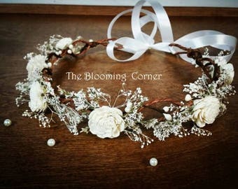 wedding accessories, bridal headband, bridal hair flower, sola rustic flower bridal hair crown, woodland wedding, bridal headpiece