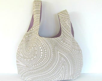 Project bag for knitting, crochet bag, Eco-friendly Yarn bag, Knitter's Gift in Beige Paisley