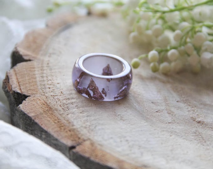 Resin Ring With Copper Flakes, Amethyst Resin Ring, Lavender Resin Ring, Engagement Ring, Anniversary Ring, Modern Materials Ring, For Her