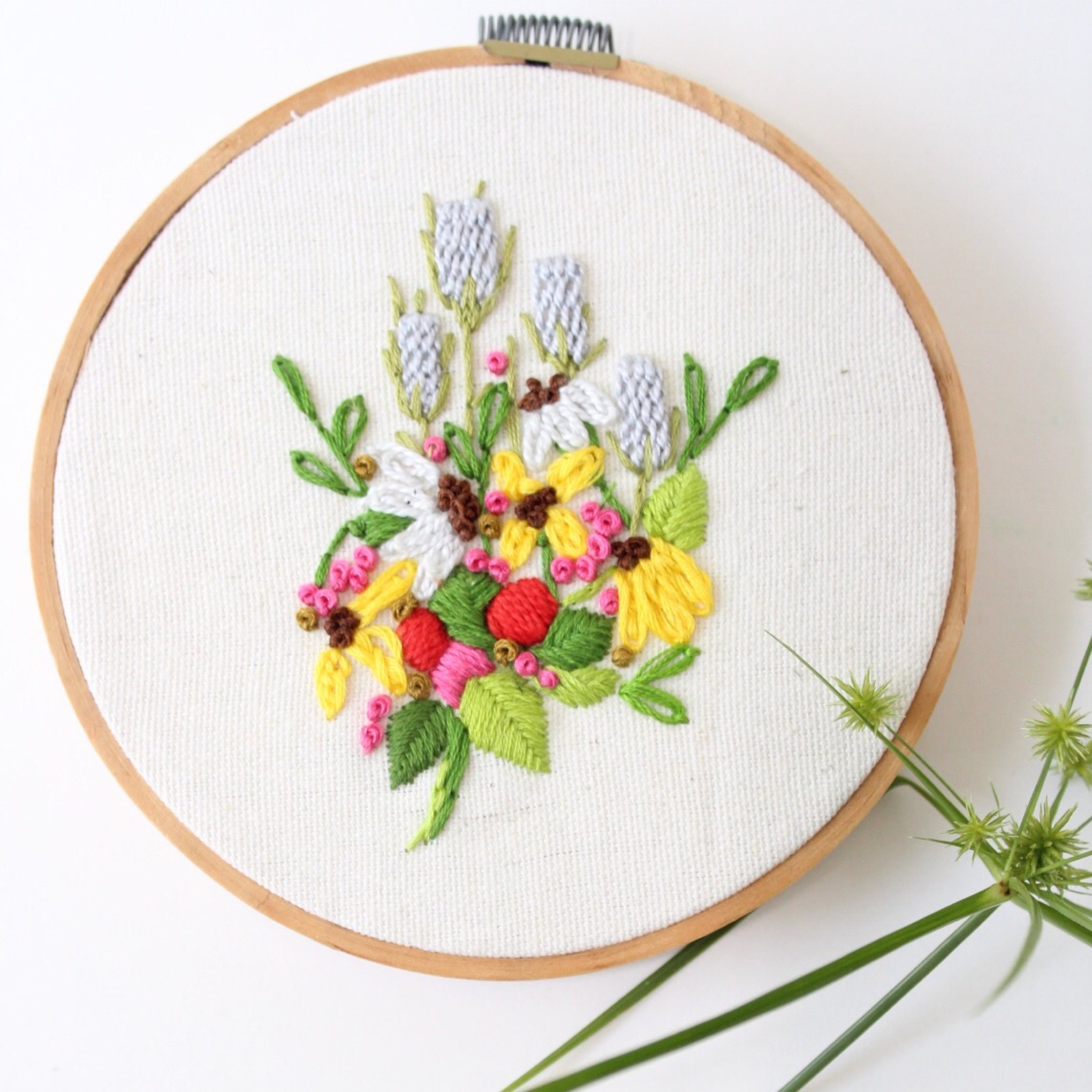 Wildflower Embroidery Wall Hanging Crewel Embroidered Floral