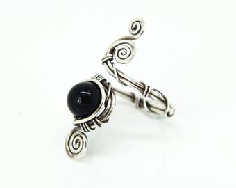 Black Onyx ring 8mm ''Paris' -Silver ring - Black gemstone - Black stone ring - sterling silver - hug ring -gothic ring- gift-black gemstone