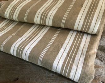 Vintage French Linen Ticking, Buff Pin Striped, Sewing Projects, French Fabric Textiles