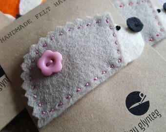 Handmade felt hedgehog hair clip