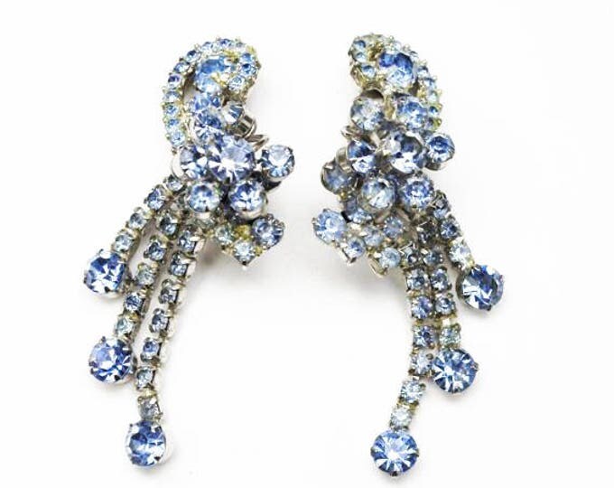 Light Blue Rhinestone Earrings - Chandalier Dangle earrings - Silver metal setting- Wedding Bride Gift For her