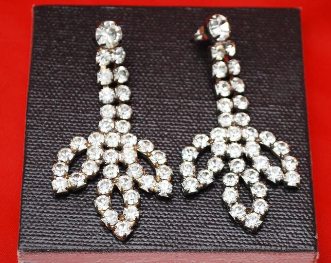 Rhinestone Earrings - Dangle chandelier - Pierced - Wedding Bride - formal Prom - Bling