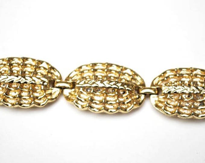 Coro Gold Tone Link Bracelet - Oval weave links - Light gold tone metal - mid century signed