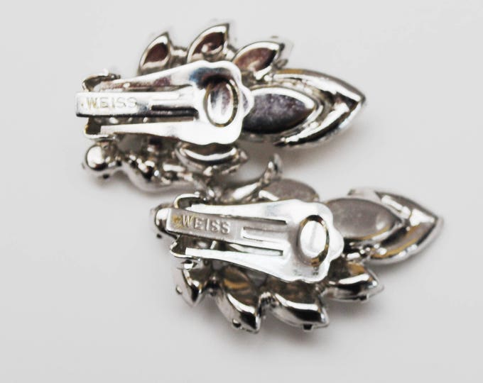 Weiss Rhinestone Earrings - Clear Ice Crystal - Climbing earring - silver tone - clip on earrings - Wedding Bride - Bling
