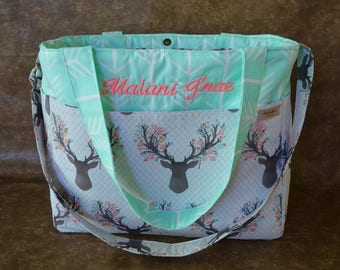 Boho Diaper Bag-Woodland Diaper Bag-Baby Girl Diaper Bag-Deer Diaper Bag-Arrow Diaper Bag-Deer floral antler Diaper Bag