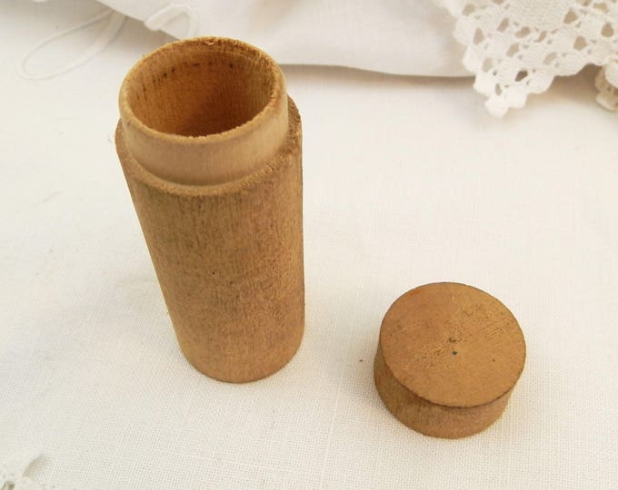 Cylindrical Turned Wooden Pill Box, French Vintage Box Made of Wood, Rustic Brocante Decor
