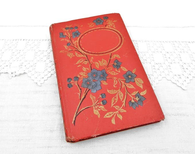 Antique French Historical Book Les Enfants Celebres Famous Children by E J Chaumette, Red Cover Gold and Blue Floral Pattern 6 Illustrations
