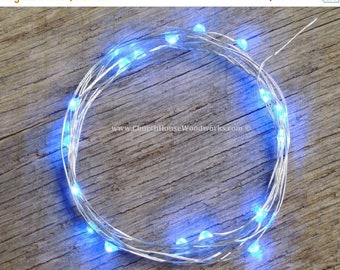 CLEARANCE limited supply Blue LED Battery Operated Fairy Lights, Rustic Wedding Decor, Room Decor, 6.6 ft Silver Wire Blue