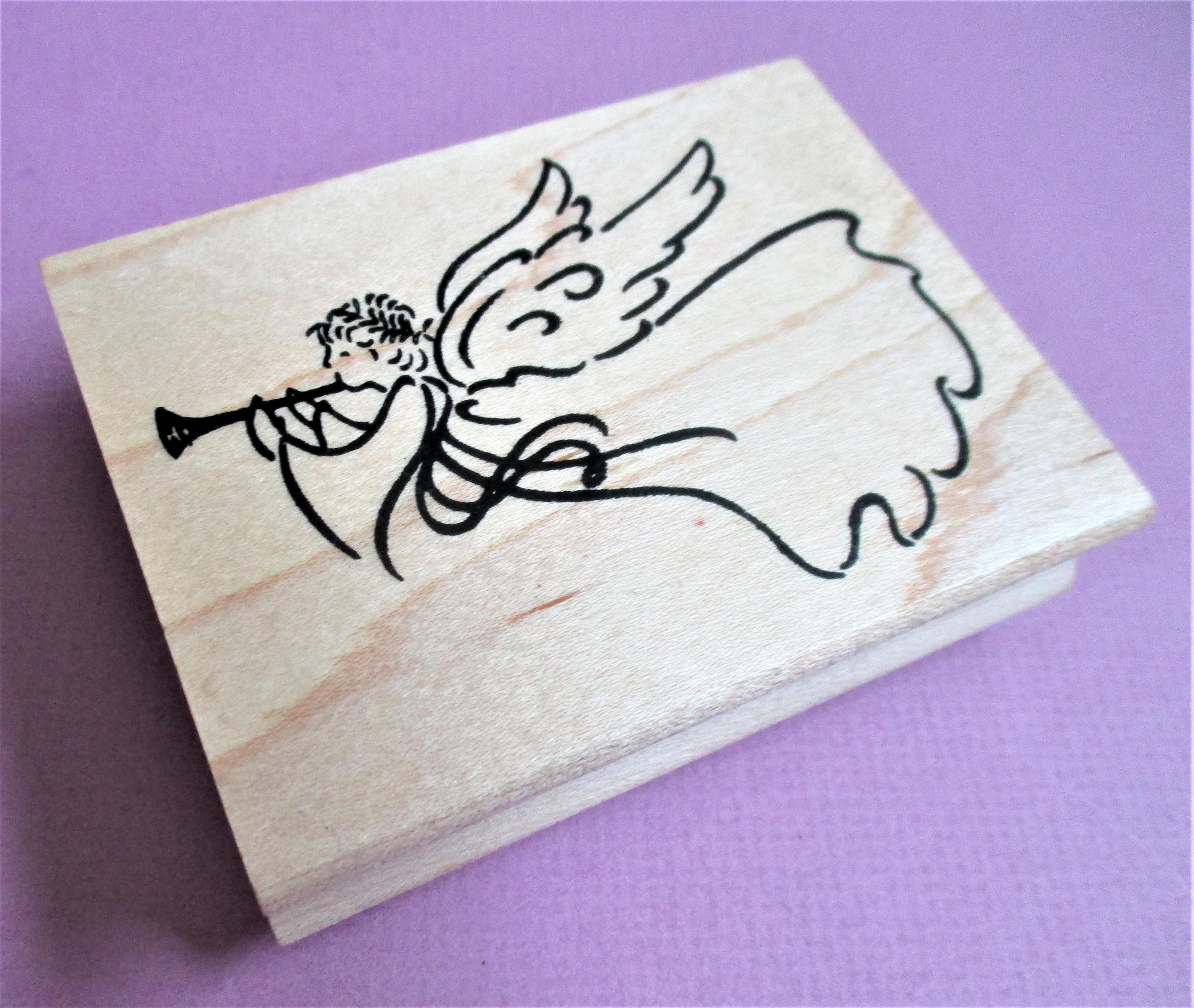 Large Christmas Papercraft Rubber Stamp Angel Gabriel Wood Mounted Art Craft Supplies 