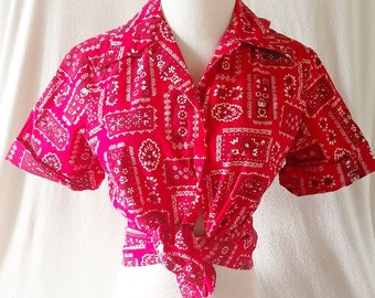 Vintage Bandana Red Cowgirl Button Up Shirt. Small