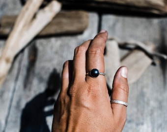 Hammered Hematite Sterling Silver Ring