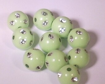 10 Pearl acrylic rhinestone round lime green 10mm