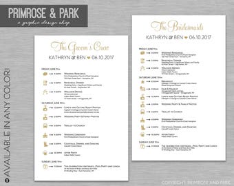Wedding Timeline For Bridal Party Printable // Bridesmaids + Groomsmen Cards // Bundle Package