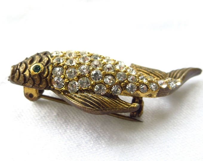Rhinestone Fish Brooch, Designer Signed Capri, Vintage Fish Pin