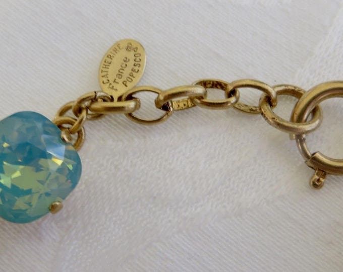Catherine Popesco Crystal Bracelet, Pacific Opal Stones, Faceted Swarovski Crystals, Aquamarine Blue, Made in France